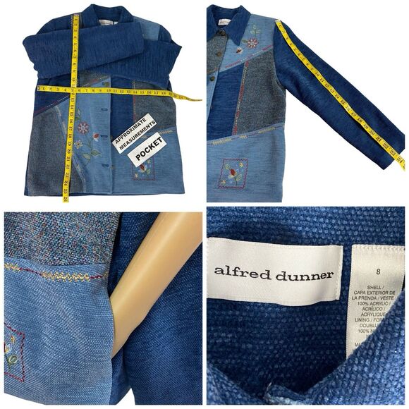 Alfred Dunner Blazer Womens Sz 8 Cottagecore Granny Patchwork Blue Jacket Art - Picture 4 of 14